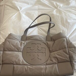 Tory Burch Taupe Quilted Logo Tote